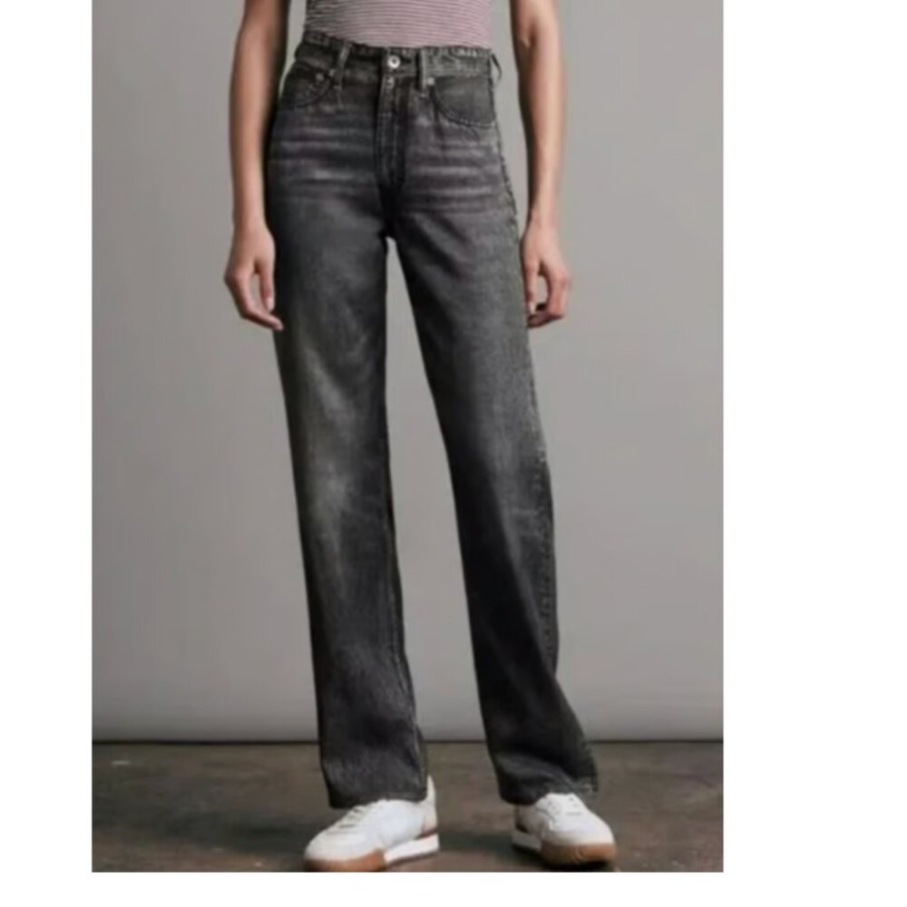 Rag & Bone Alex Liquid Miramar High Rise Straight Leg Pant in Black size 24